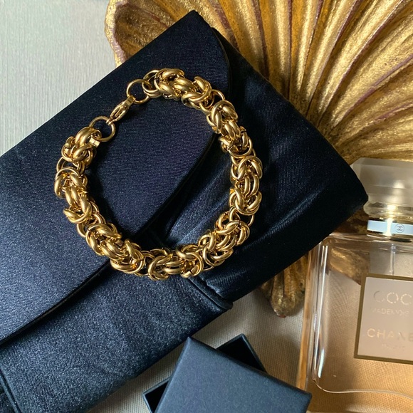 18K Clad Stainless Steel Rolo Link Luxe Statement Chunky Bracelet - Picture 4 of 6